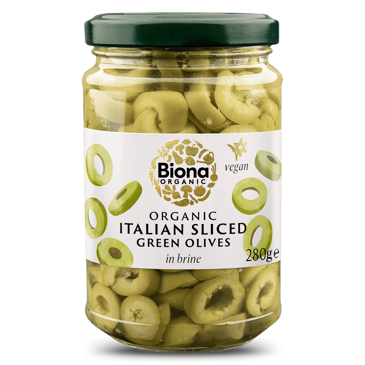 Biona Organic Sliced Green Olives in Brine 280g