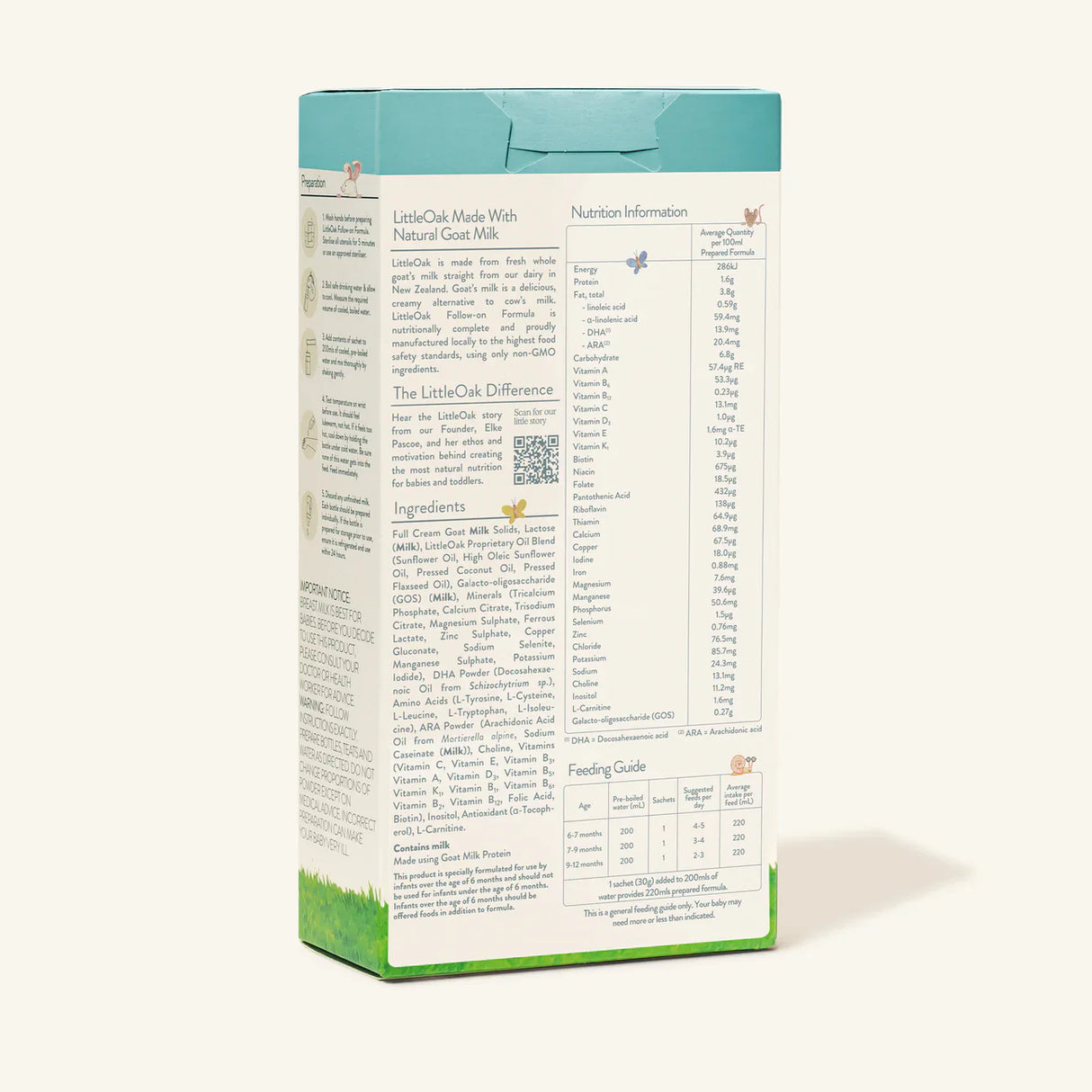 LittleOak Natural Goat Milk Follow-on Formula Travel Sachets 6x30g