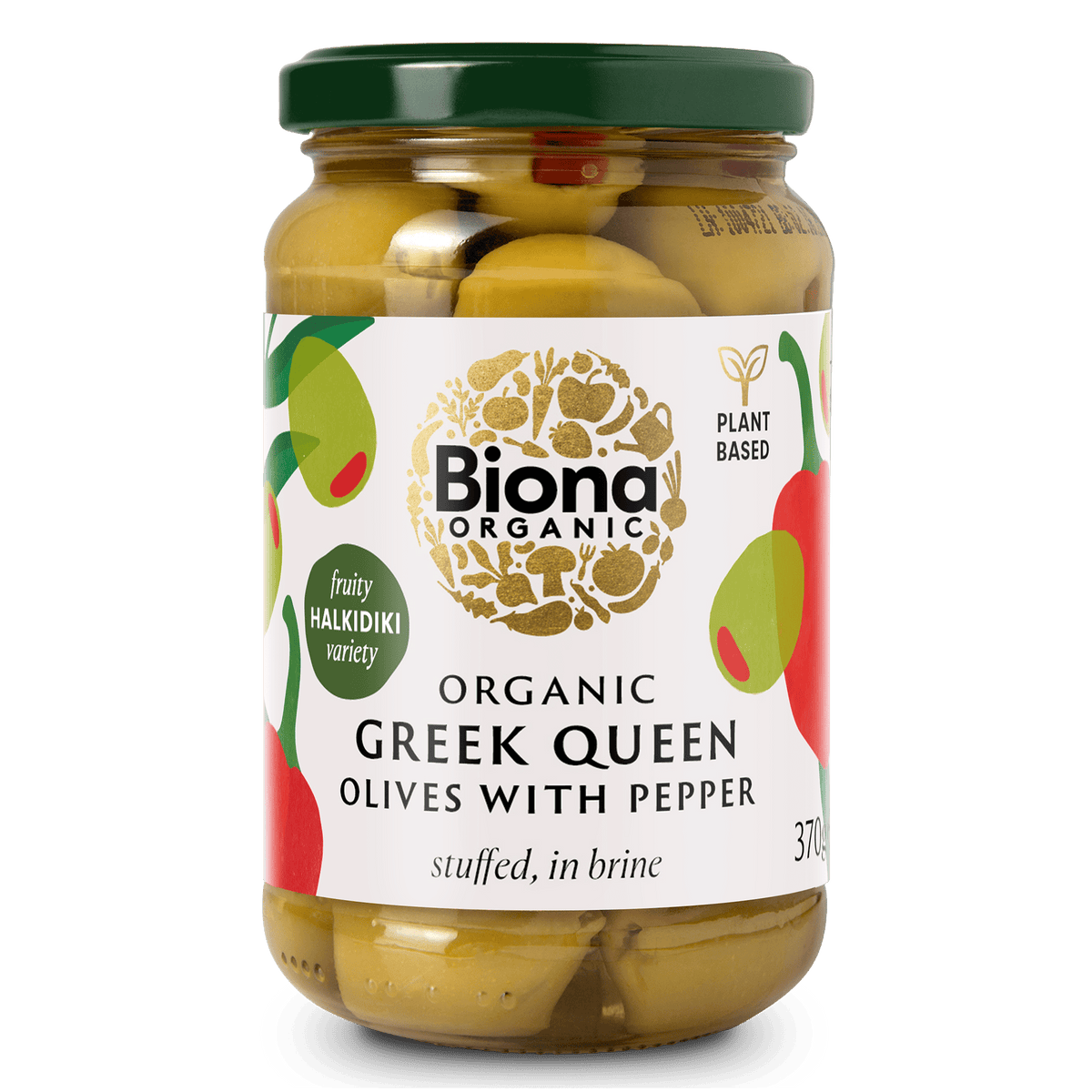 Biona Organic Greek Queen Olives Stuffed with Red Pepper 370g