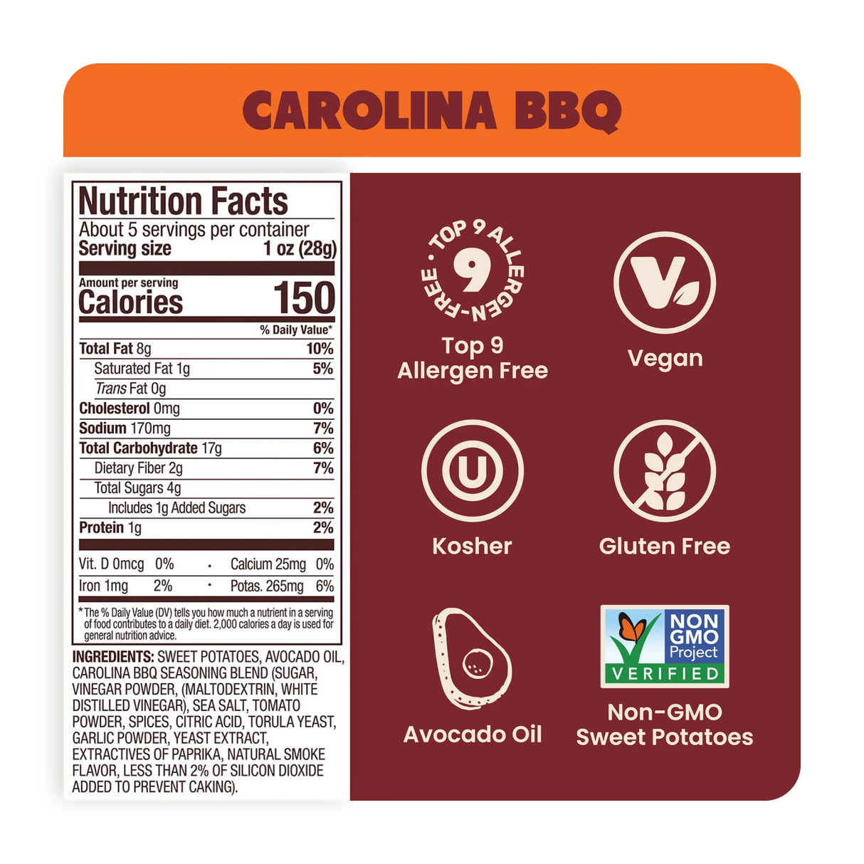 Jackson's Sweet Potato Chips in Avocado Oil Carolina BBQ 142g