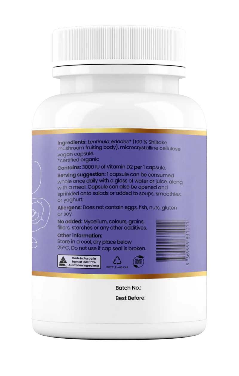 Hi-D Natural Vitamin D 3000IU 100% Shiitake Mushroom Powder 60C