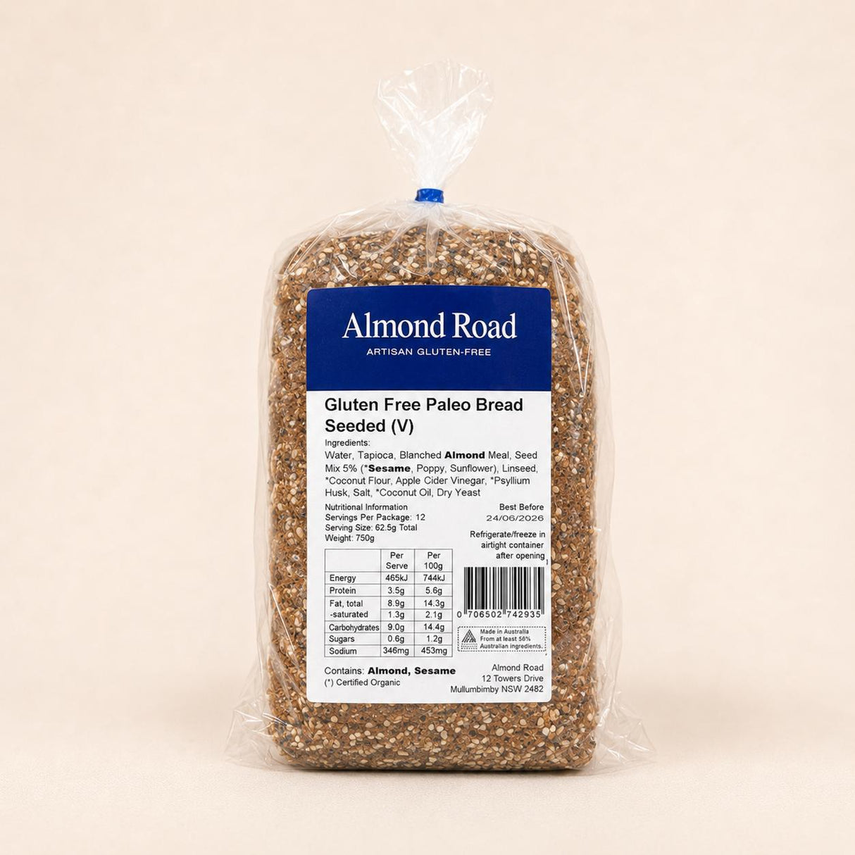 Almond Road Gluten Free Vegan Seeded Bread 750g