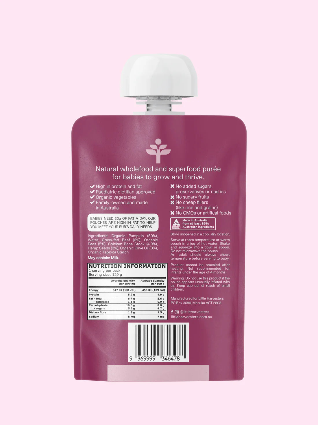 Little Harvesters Grass-Fed Beef, Peas, Pumpkin 120g