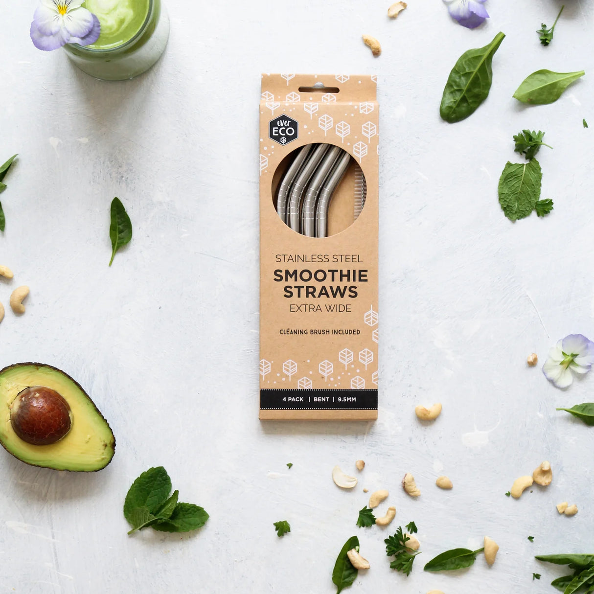 Ever Eco Stainless Steel Smoothie Straws Bent 4 Pack