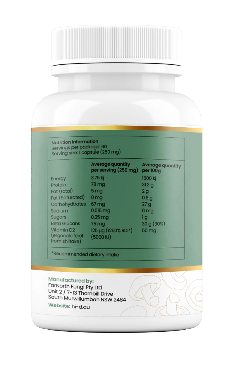 Hi-D Natural Vitamin D 5000IU 100% Shiitake Mushroom Powder 60C
