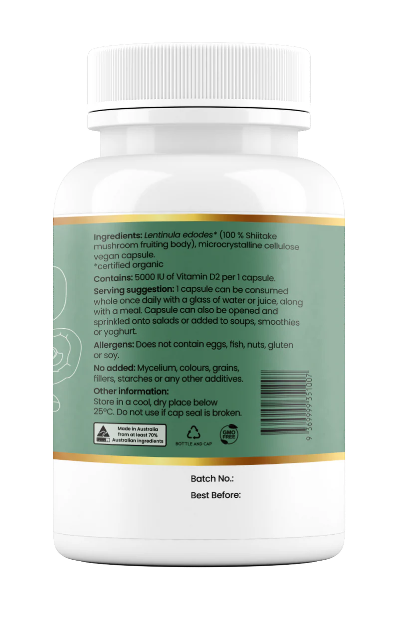 Hi-D Natural Vitamin D 5000IU 100% Shiitake Mushroom Powder 60C