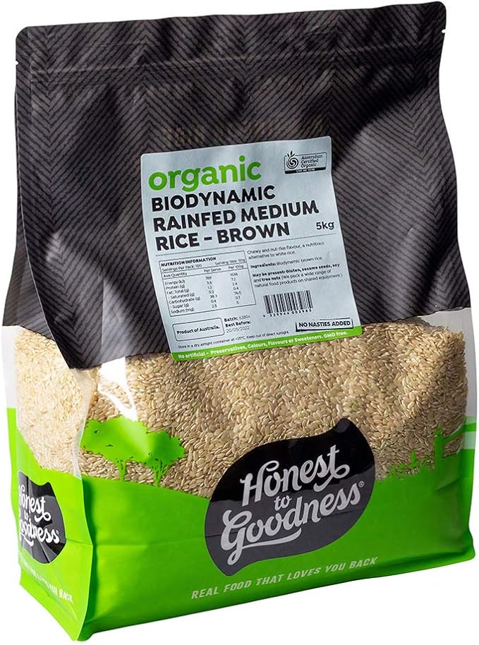 Honest to Goodness Biodynamic Rain Fed Medium Grain Rice, Brown, 5kg