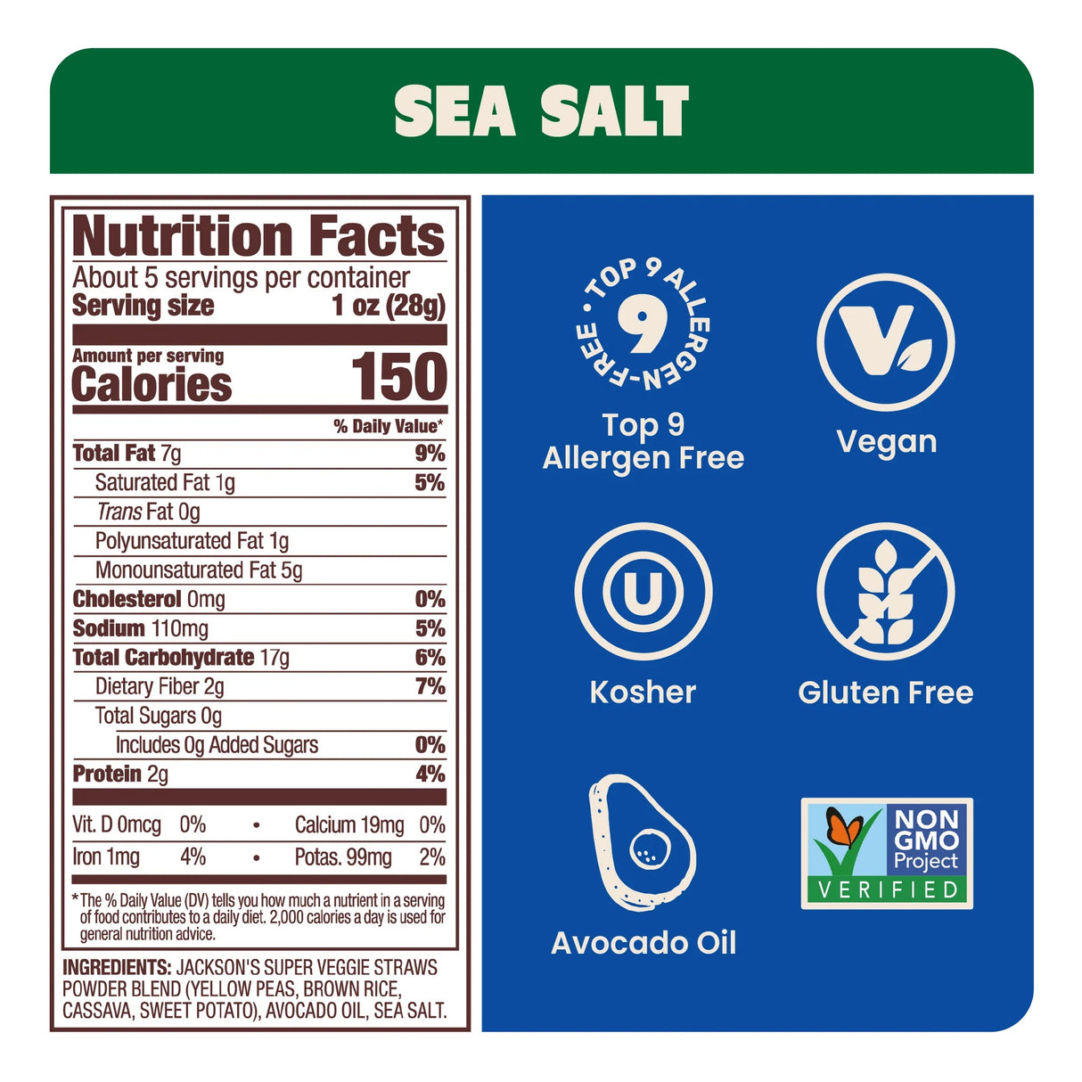 Jacksons Super Veggie Straws in Avocado Oil Sea Salt 142g