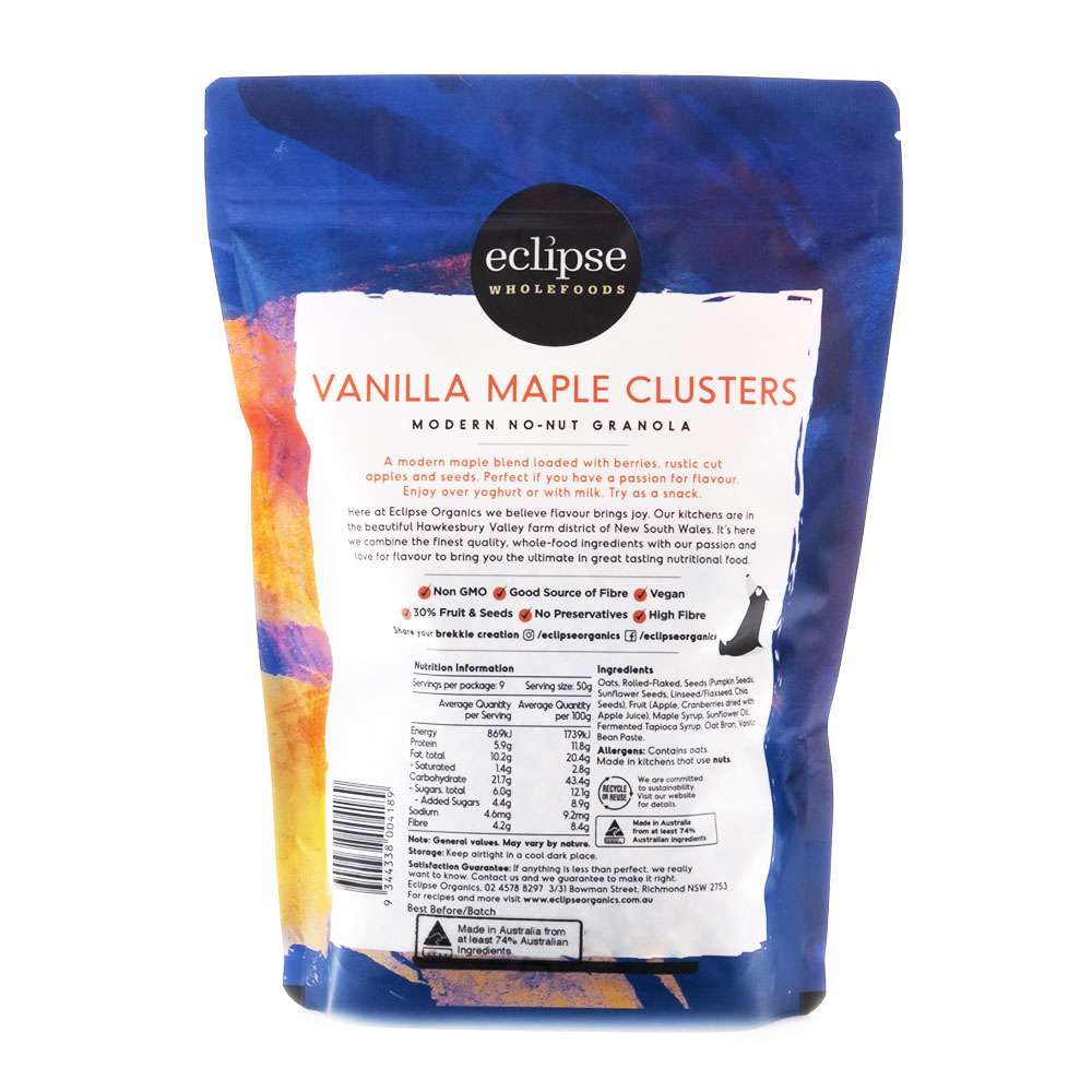 Eclipse Wholefoods Granola Vanilla Maple Clusters 450g