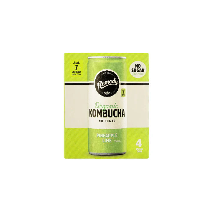Remedy Kombucha Organic Pineapple Lime Drinks 250ml | 4 Pack