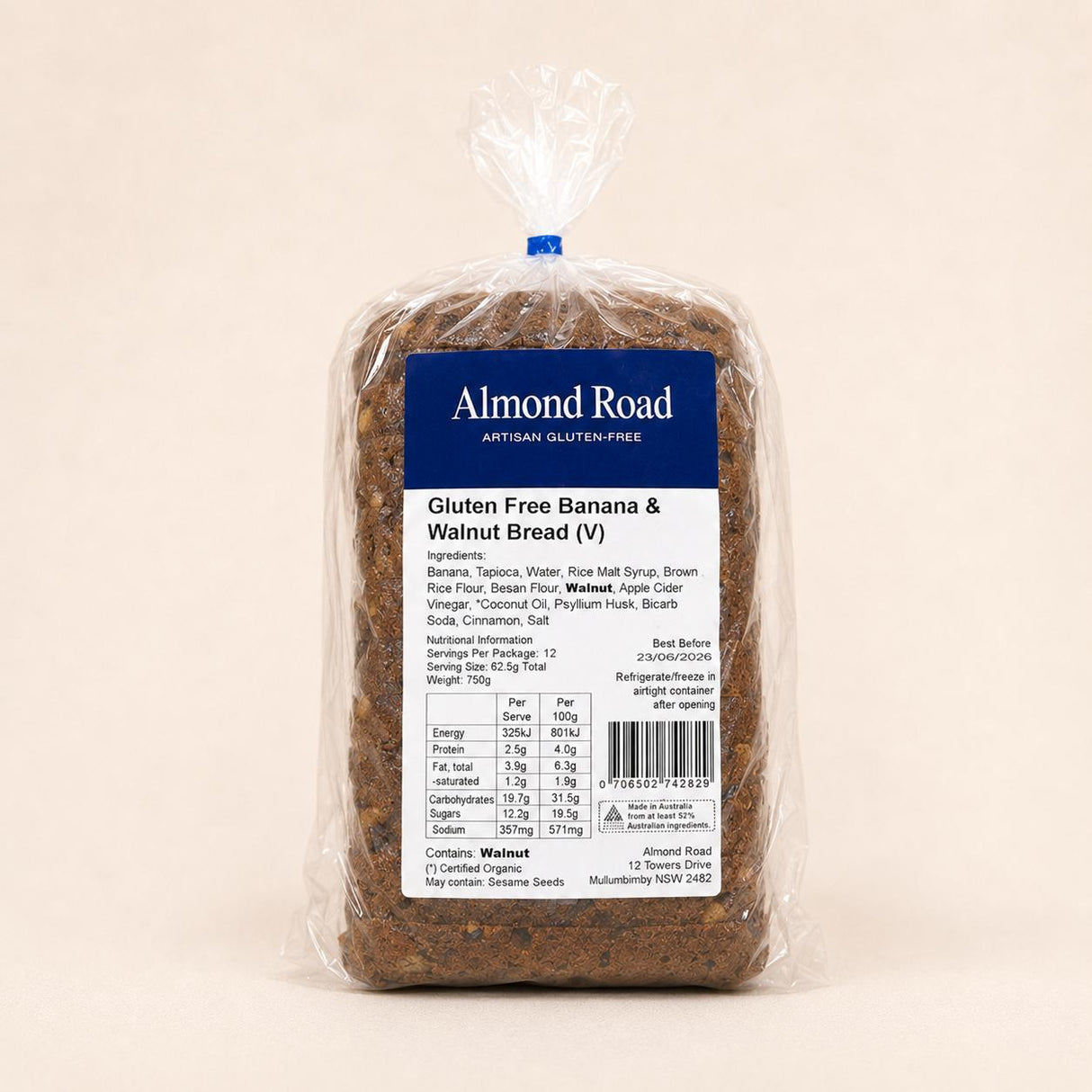 Almond Road Gluten Free Vegan Banana & Walnut Bread 750g