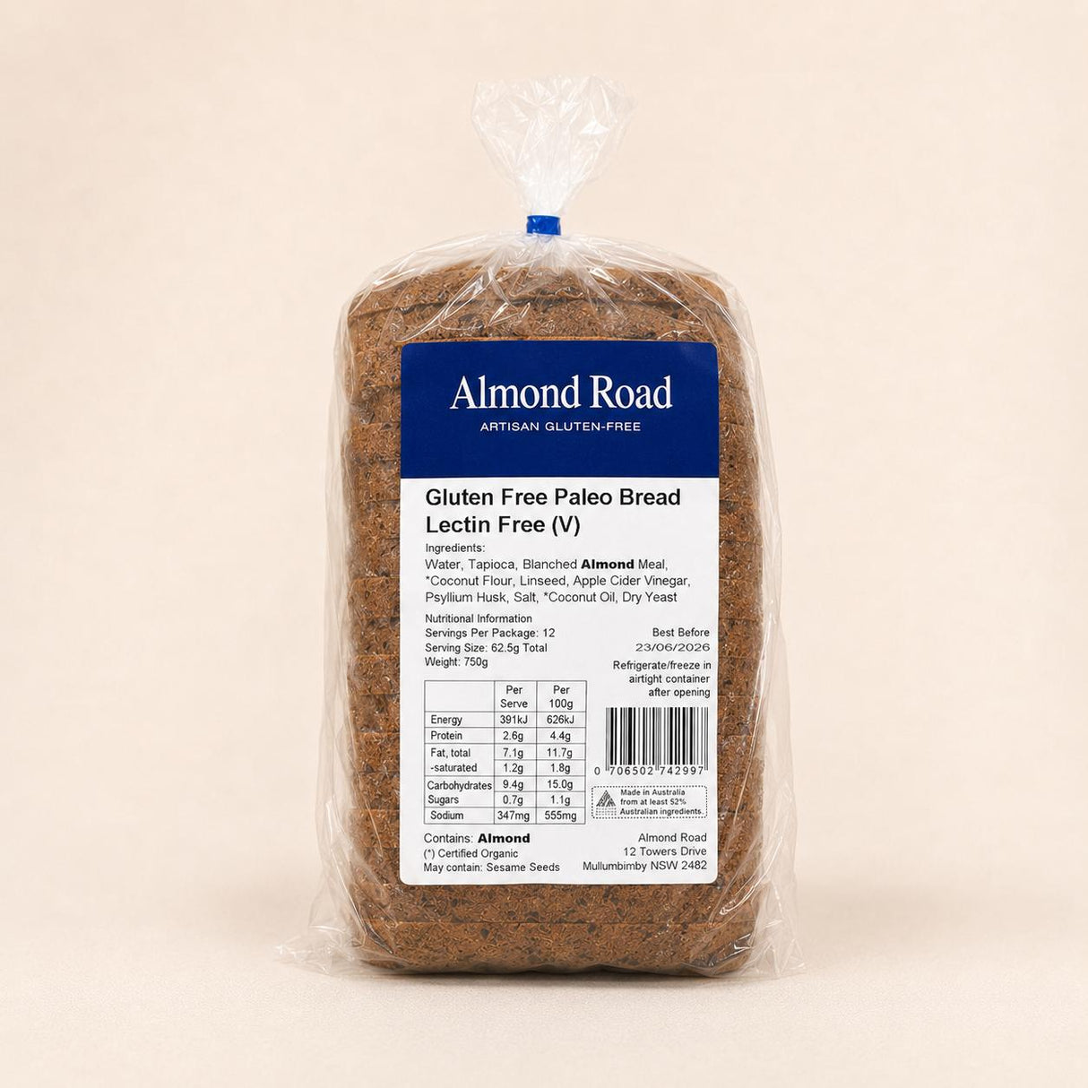Almond Road Gluten Free Vegan Lectin Free Bread 750g
