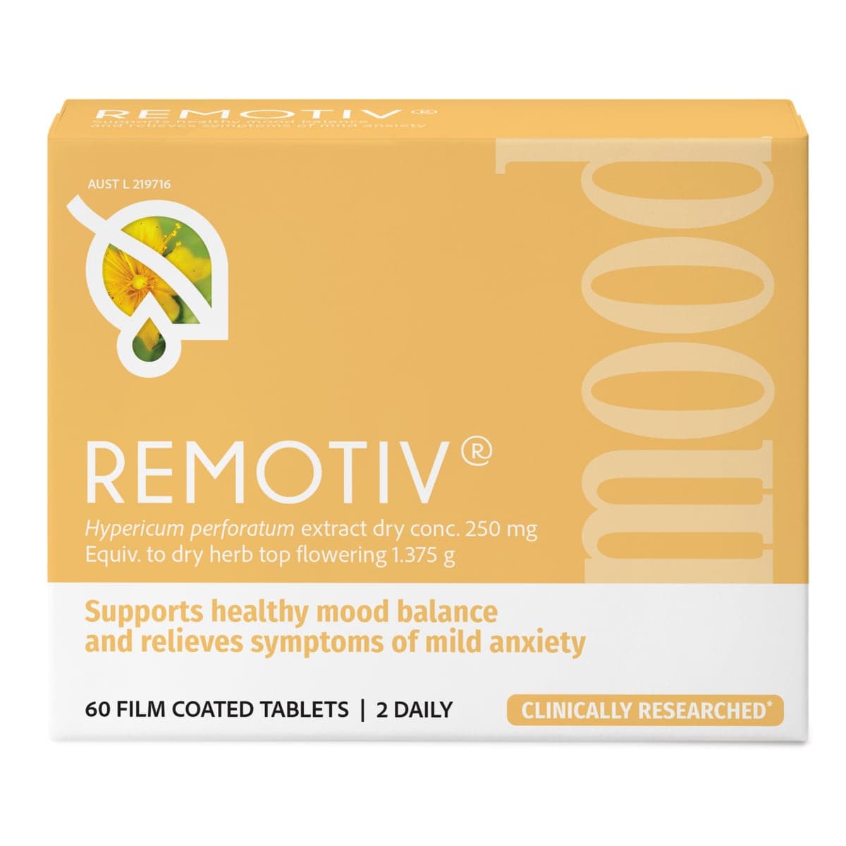 Box of Remotiv tablets for mood support on a white background