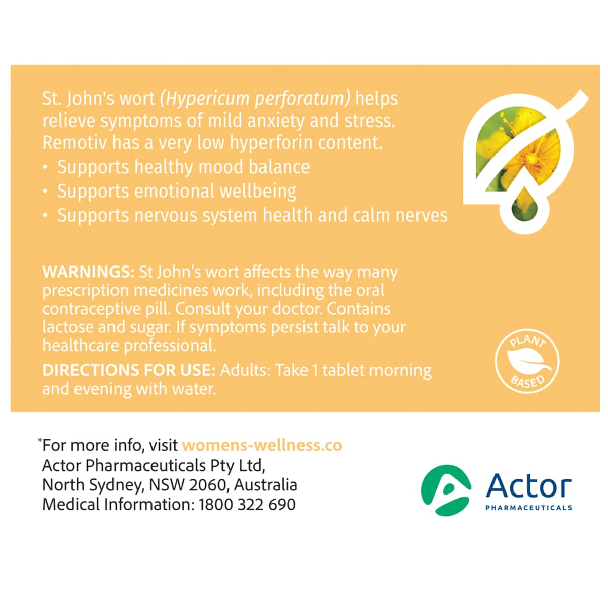 Product label for St. John's Wort with branding and contact information