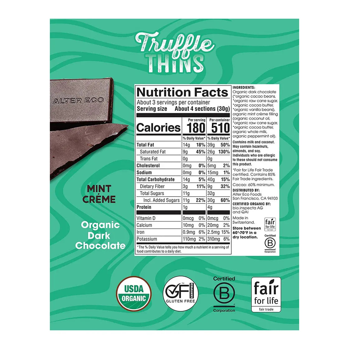 Alter Eco Mint Crème Truffle Thins 84g