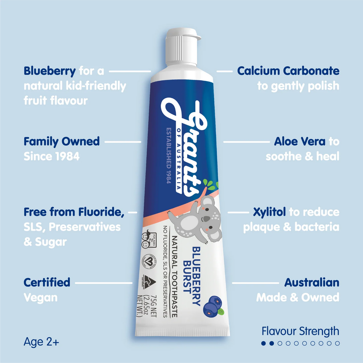 Grants of Australia Blueberry Burst Kids Natural Toothpaste Fluoride Free 75g
