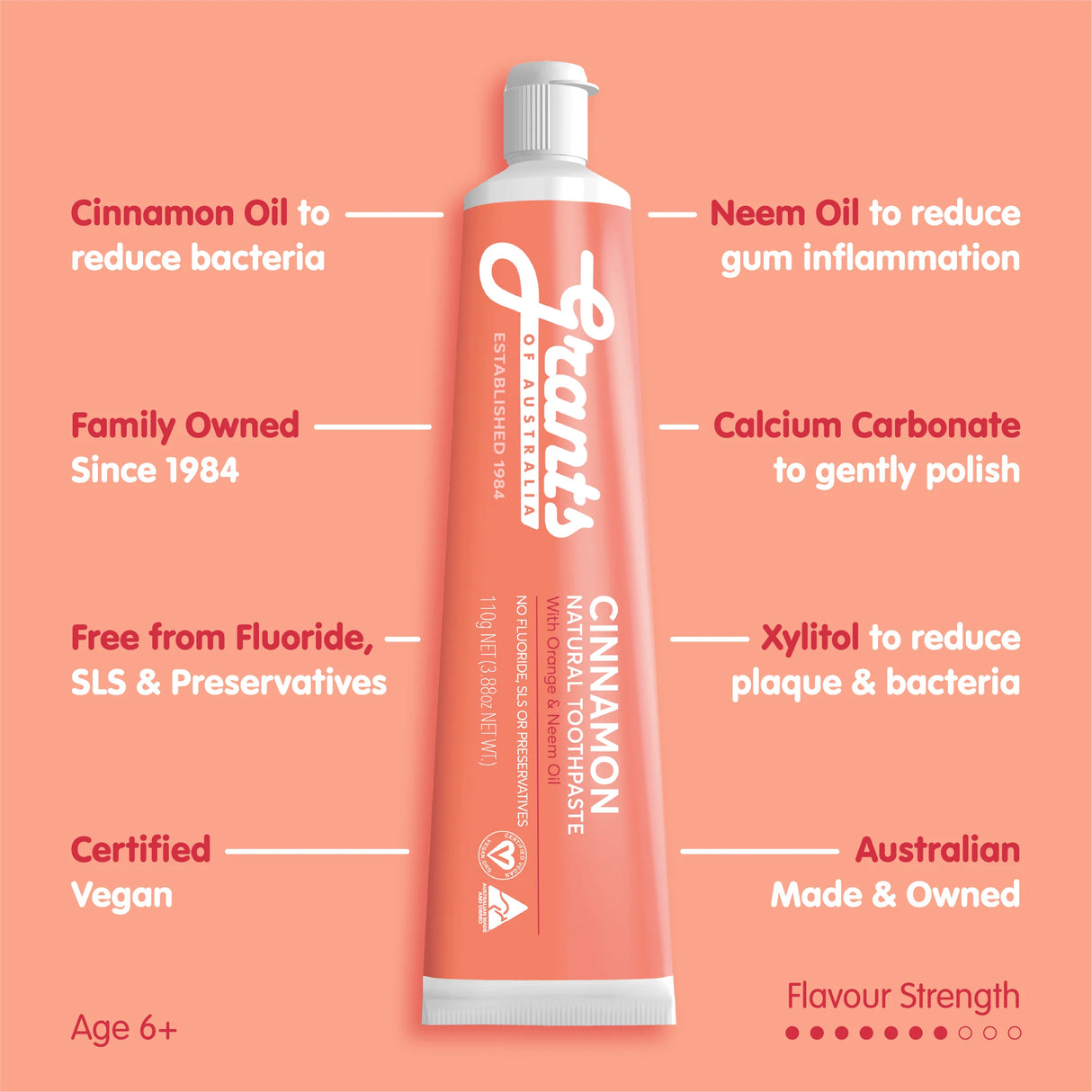 Grants of Australia Cinnamon Natural Toothpaste Fluoride Free 110g