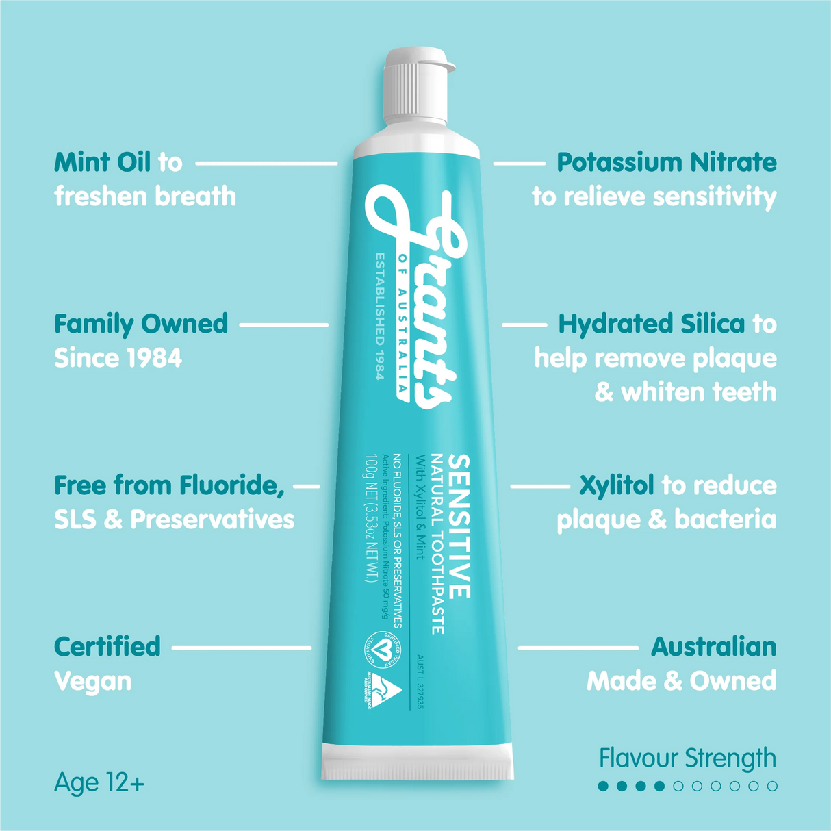 Grants of Australia Sensitive Natural Toothpaste Fluoride Free 100g