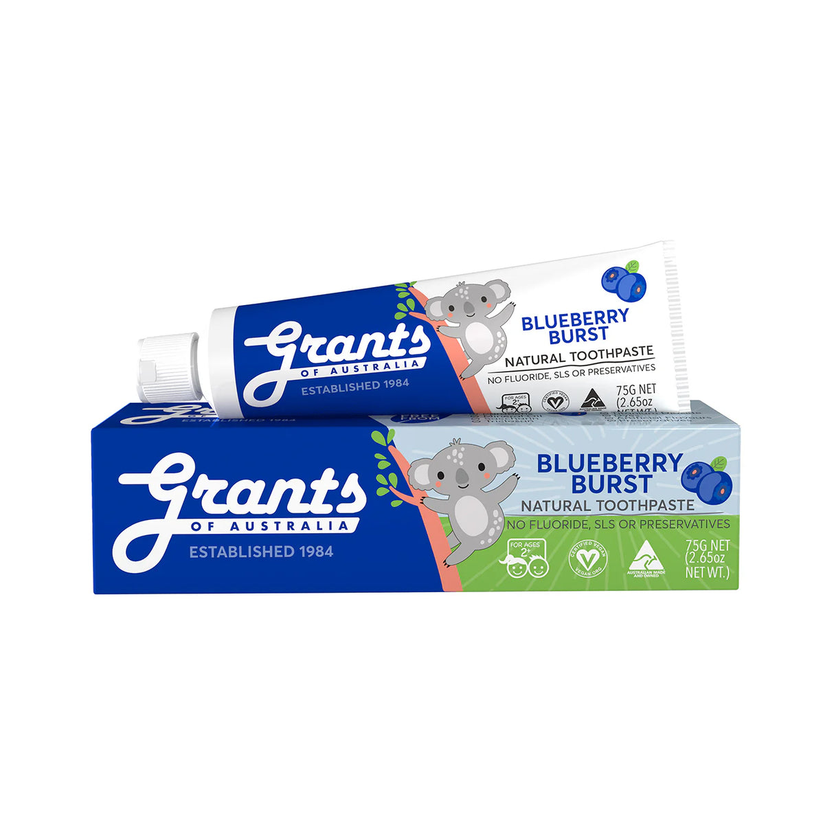 Grants of Australia Blueberry Burst Kids Natural Toothpaste Fluoride Free 75g