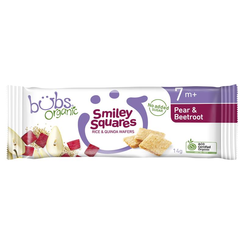 Bubs Organic Smile Squares Pear 14g
