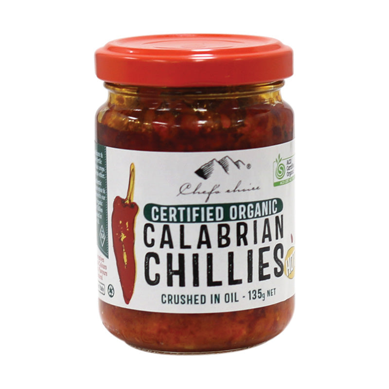 Chef's Choice Certified Organic Calabrian Crushed Chillies – In Olive Oil – Hot 135g