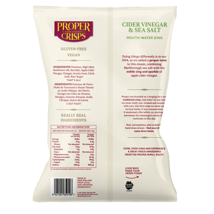 Proper Crisps Cider Vinegar & Salt 140g