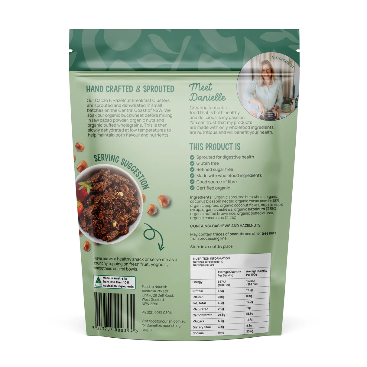 Food To Nourish Sprouted Clusters - Cacao & Hazelnut 400g
