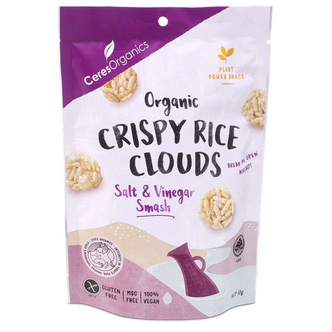 Ceres Organics Crispy Rice Clouds Salt & Vinegar Smash 50g
