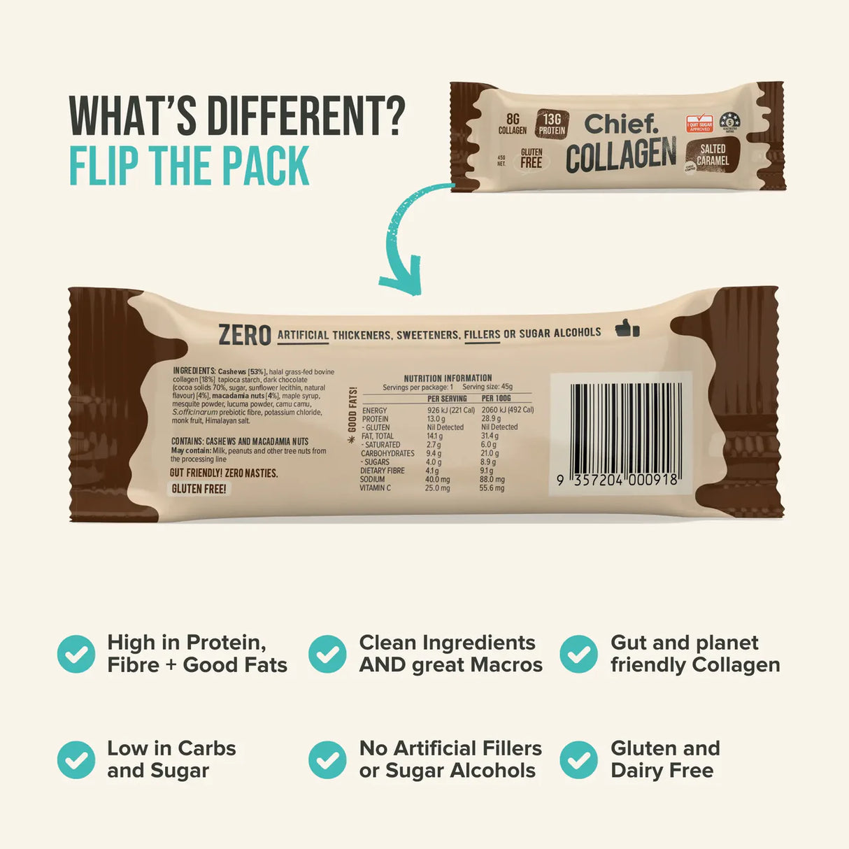 Chief Collagen Protein Choc Salted Caramel Bar 45g