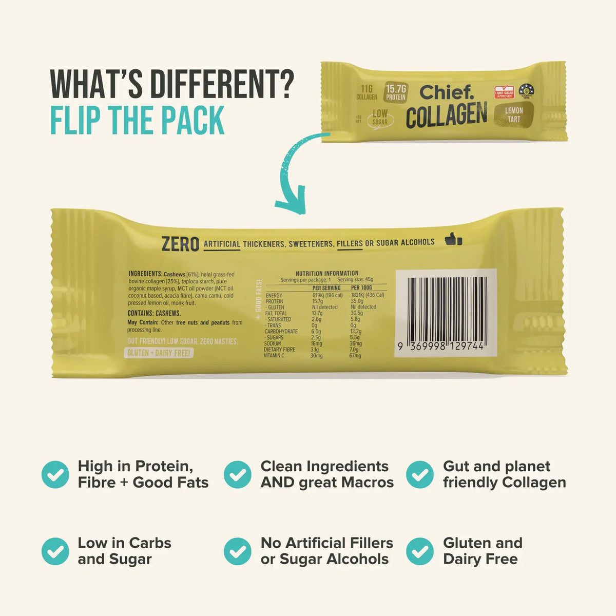 Chief Collagen Protein Lemon Tart Bar 45g