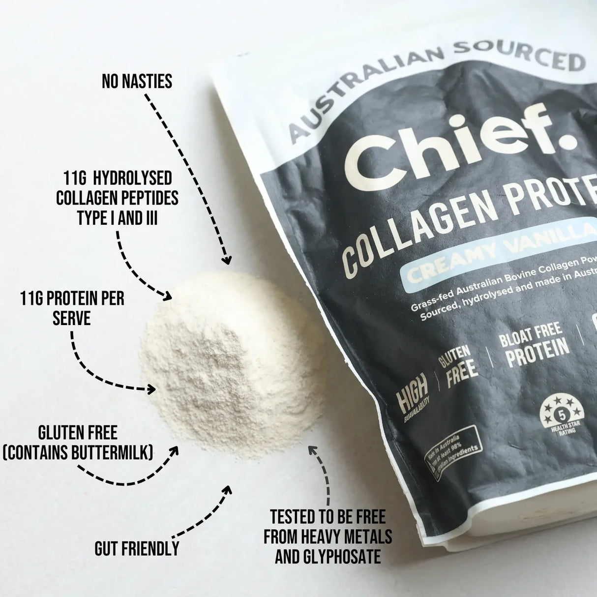 Chief Grass-fed Collagen Protein Powder - Creamy Vanilla 450g