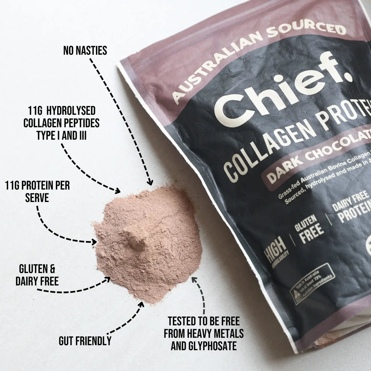 Chief Grass-fed Collagen Protein Powder - Dark Chocolate 450g