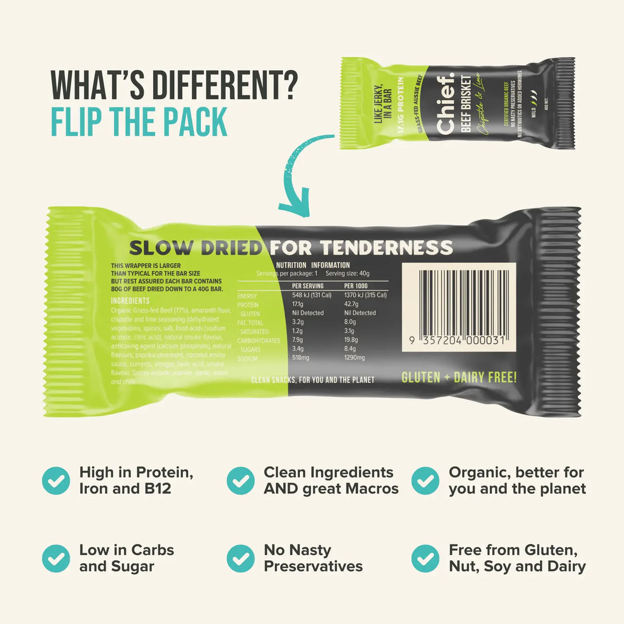 Chief Organic Beef Bars - Chipotle & Lime 40g