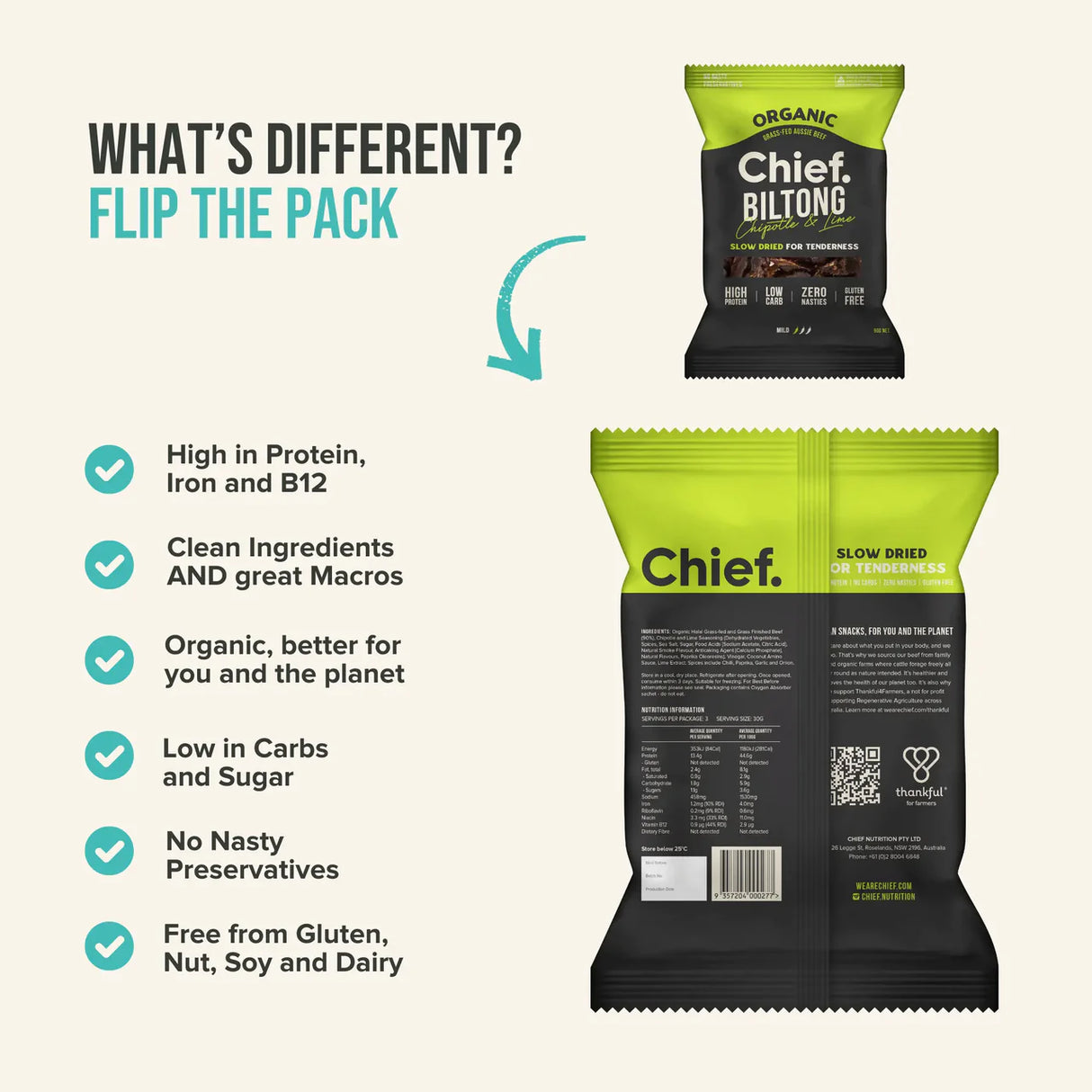 Chief Organic Biltong - Chipotle & Lime 30g