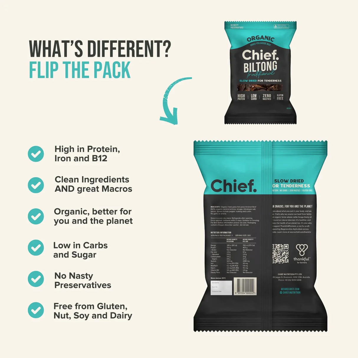 Chief Organic Biltong - Traditional 30g