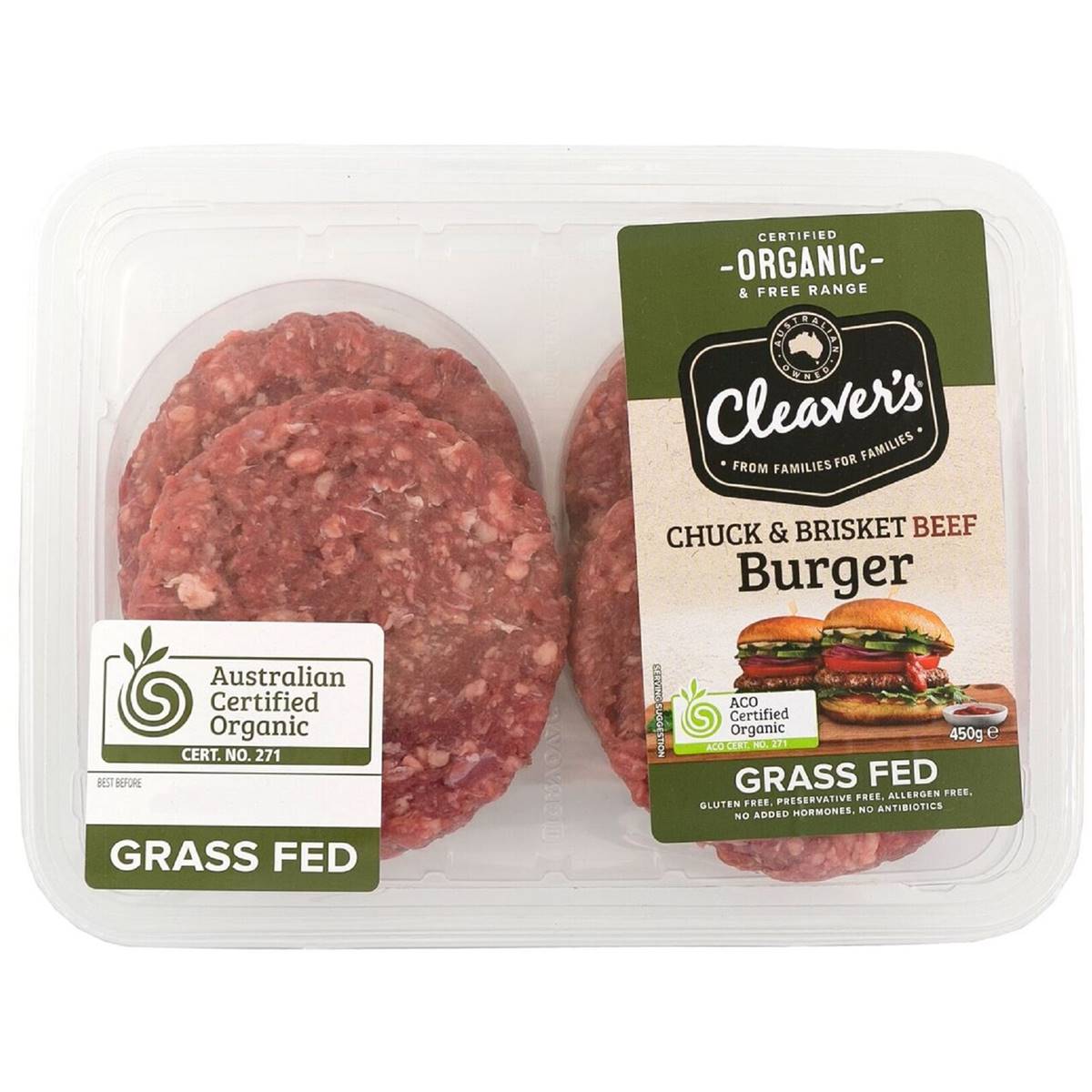 Cleavers Organic Beef Chuck & Brisket Burgers 450g
