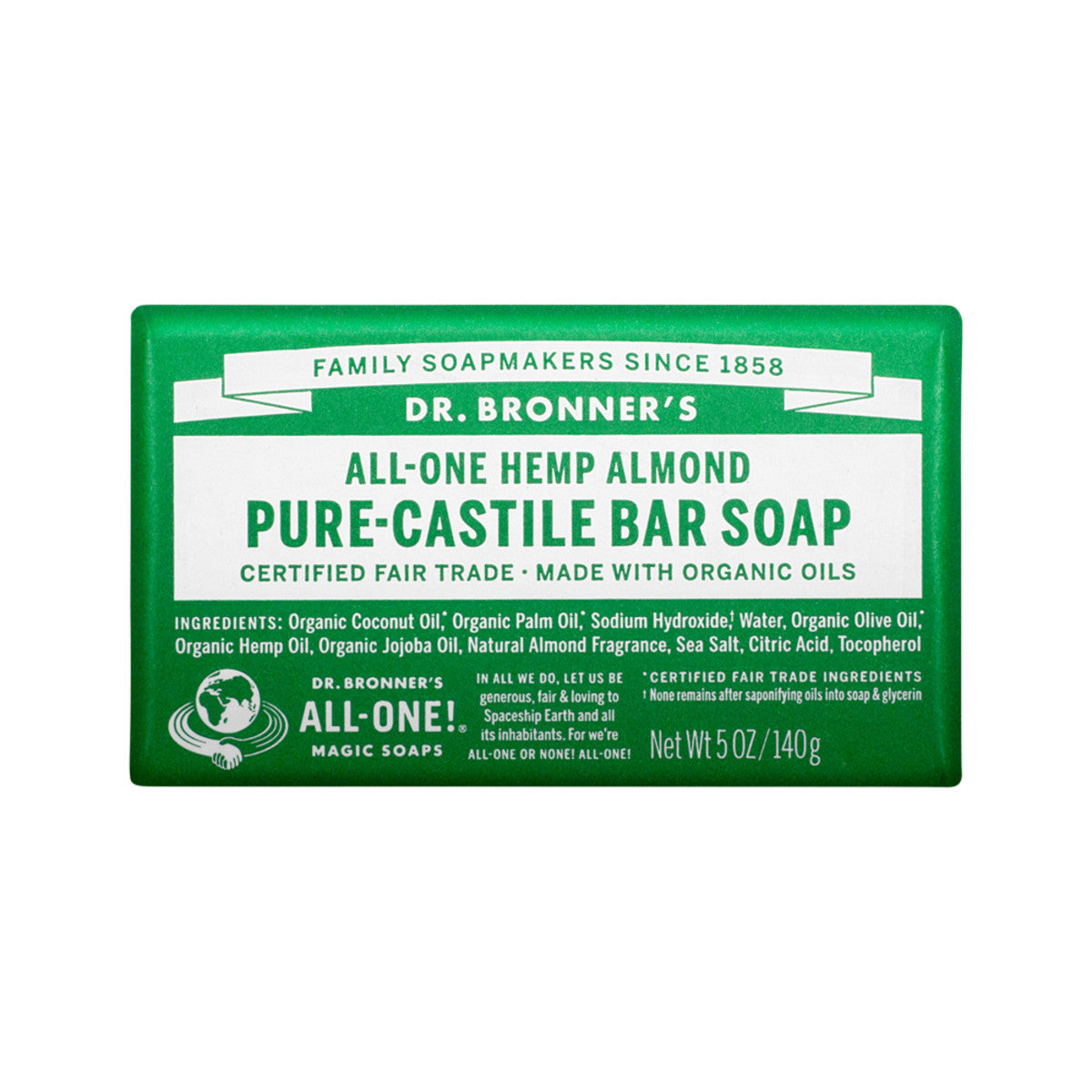 Dr Bronners Organic Bar Soap (Hemp AllOne) Almond 140g