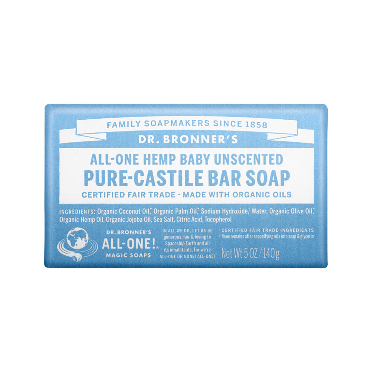 Dr Bronners Organic Bar Soap (Hemp AllOne) Baby Unscented 140g