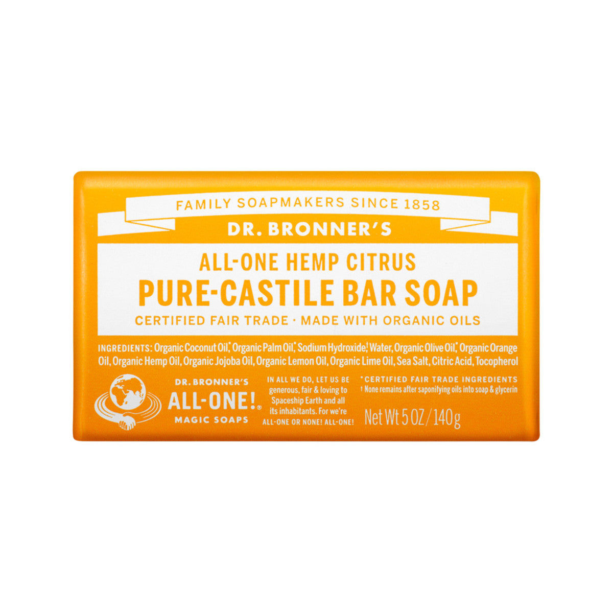 Dr Bronners Organic Bar Soap (Hemp AllOne) Citrus 140g