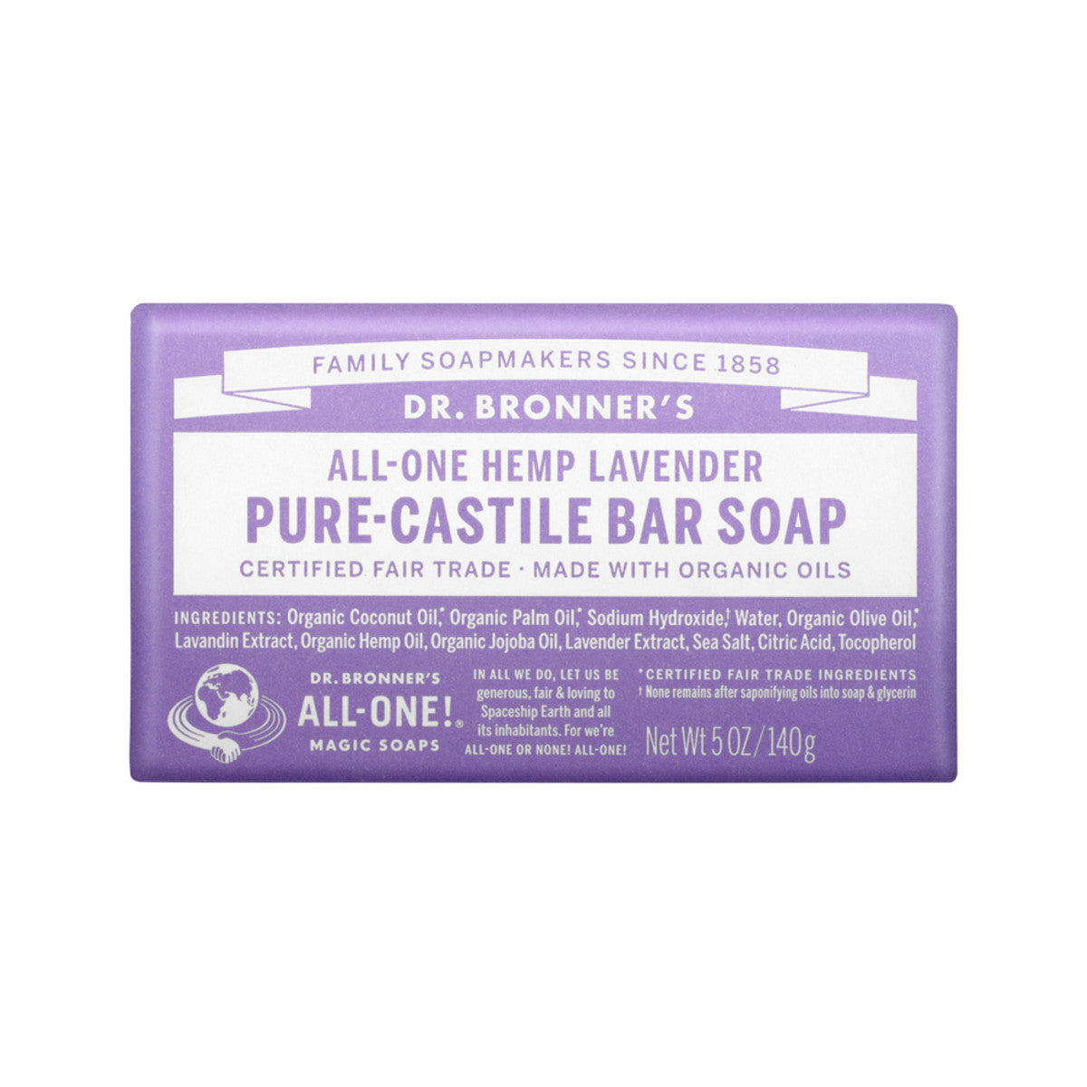 Dr Bronners Organic Bar Soap (Hemp AllOne) Lavender 140g