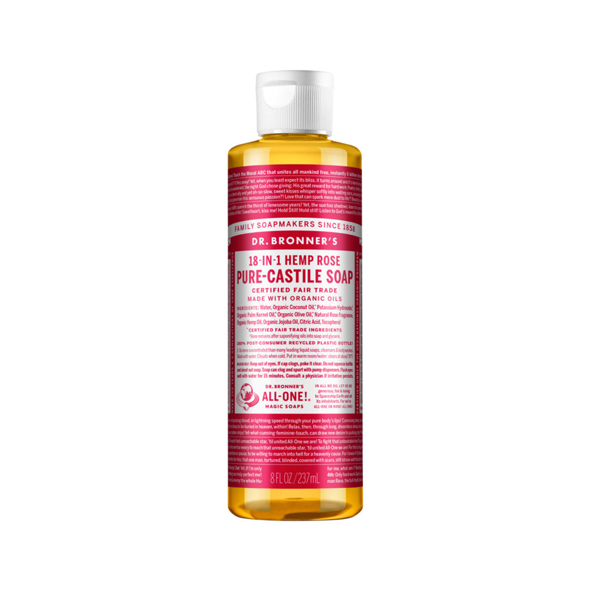 Dr Bronners Organic Soap Liquid (Hemp 18in1) Rose 237ml