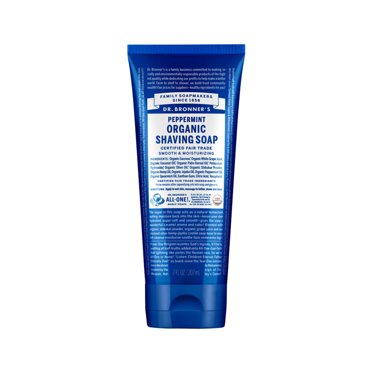 Dr Bronners organic peppermint shaving soap 208ml bottle