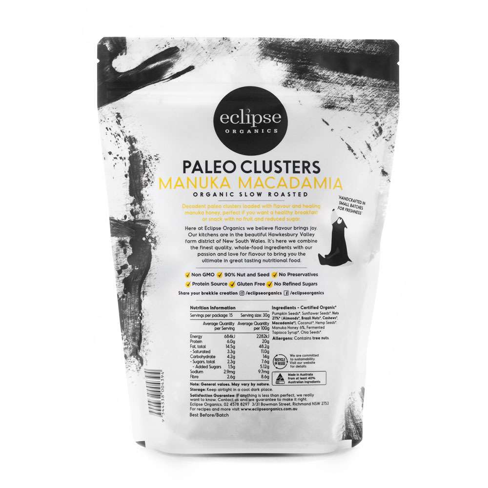 Eclipse Organics Paleo Manuka Macadamia Clusters 450g