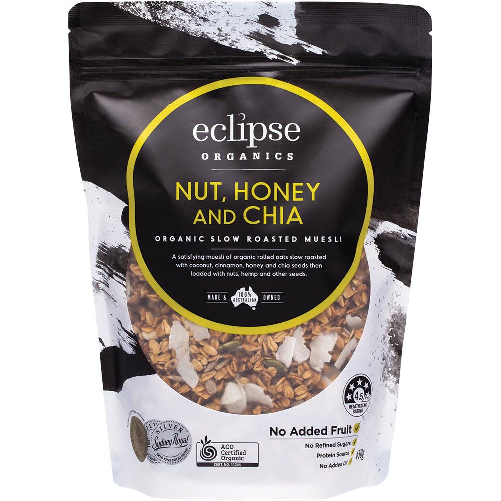 Eclipse Organics Toasted Muesli – Nuts Honey and Chia 450g