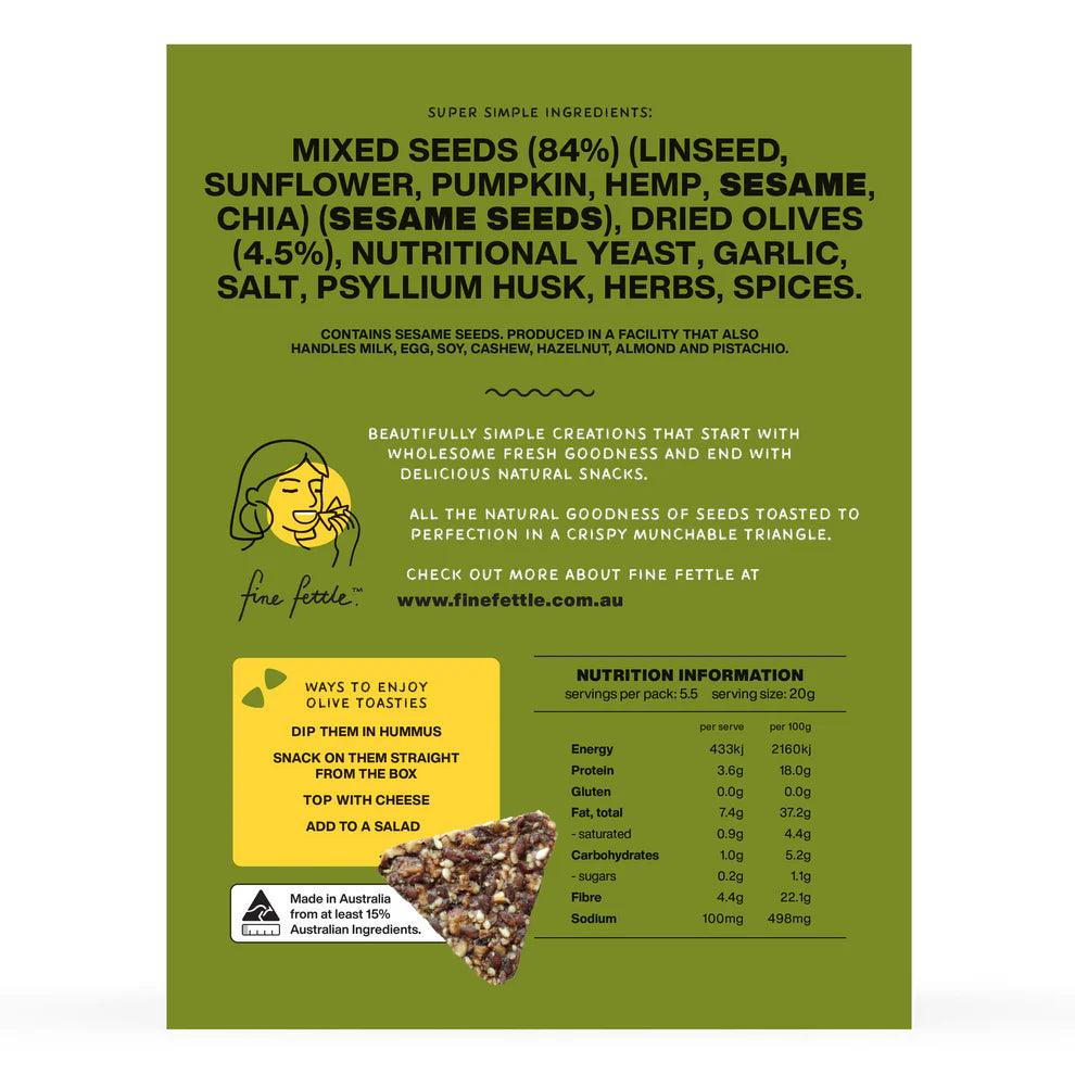 Fine Fettle Olive Toasties 110g