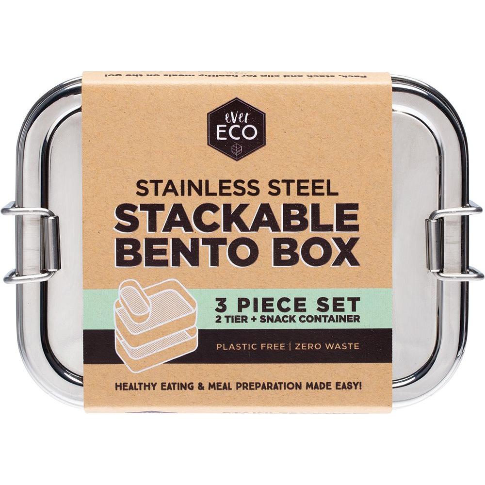 Ever Eco Stainless Steel Stackable Bento 2 Tier + Mini Snack 1200ml