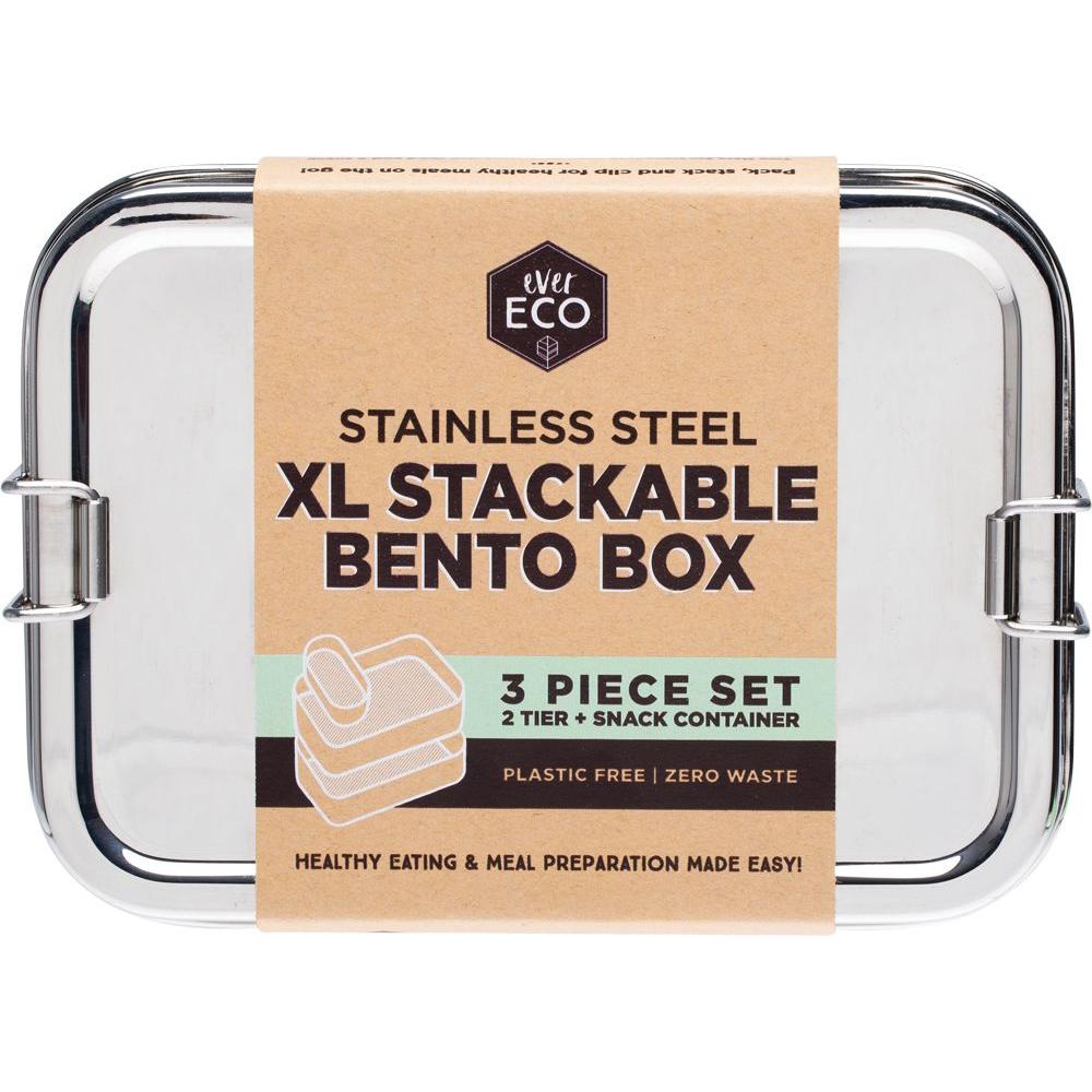 Ever Eco Stainless Steel XL Stackable Bento 2 Tier + Mini Snack 1900ml