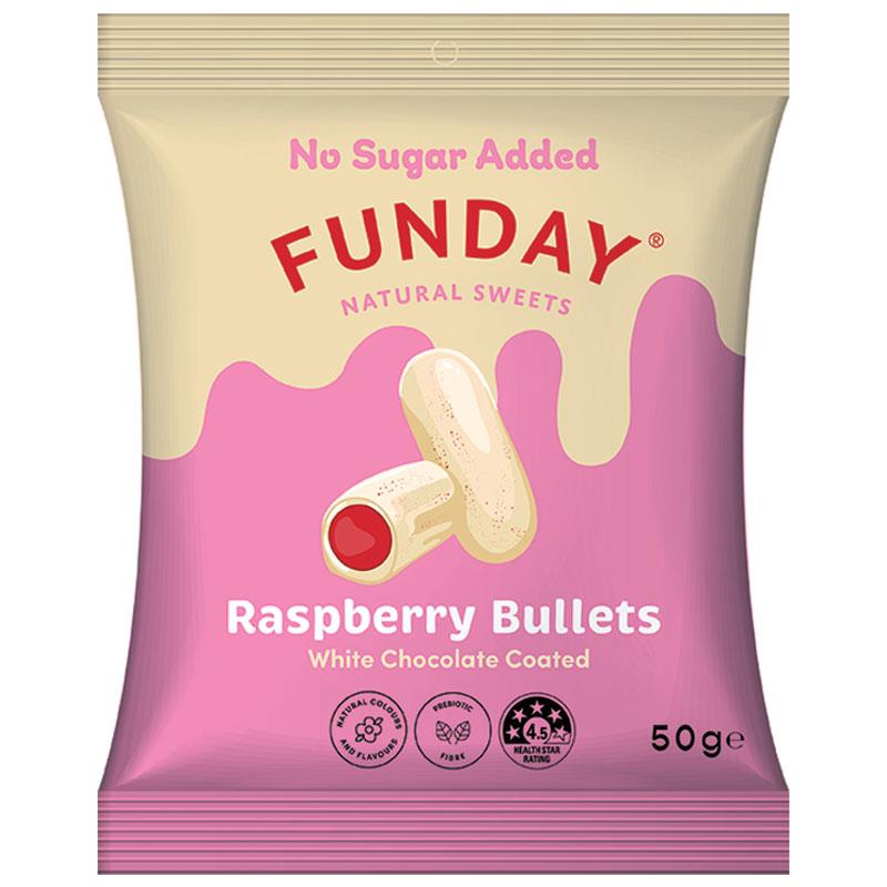 Funday Raspberry White Chocolate Bullets 50g