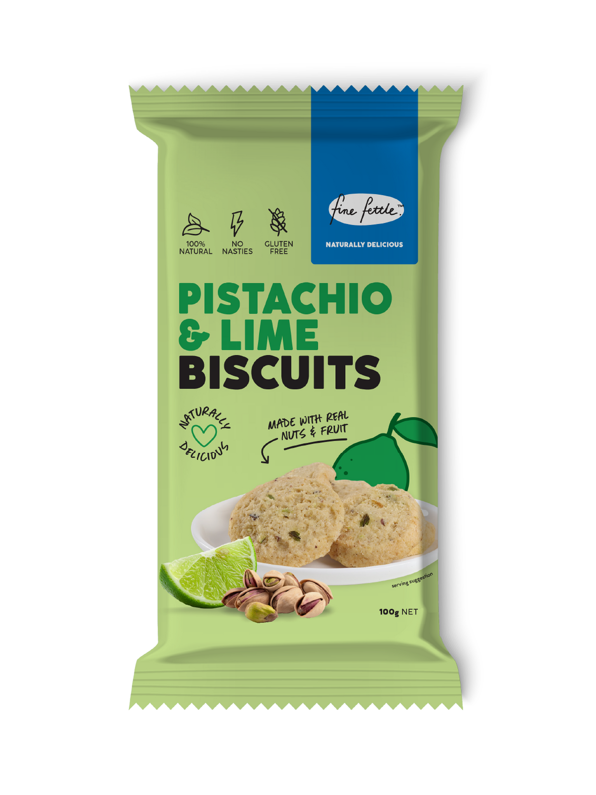 Fine Fettle Pistachio & Lime Biscuits 100g