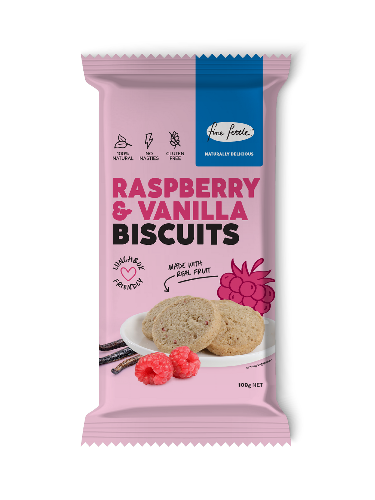 Fine Fettle Raspberry & Vanilla Biscuits 100g